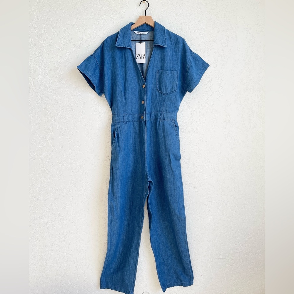 Zara Z1975 Long Denim Jumpsuit
